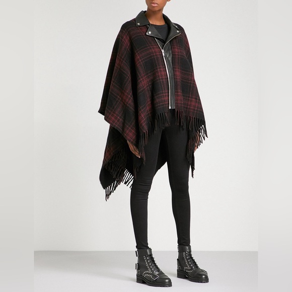 The Kooples Moto Plaid Fringe Cape/Poncho - Picture 2 of 8